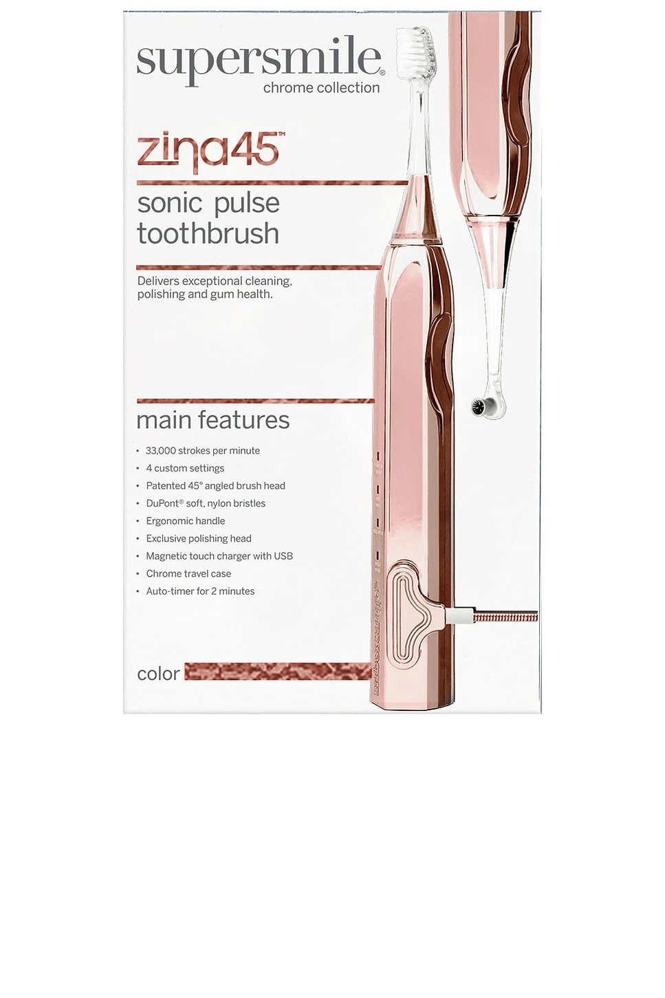 Zina45 Sonic Pulse Toothbrush With Case Chrome Rose Gold - Image 2